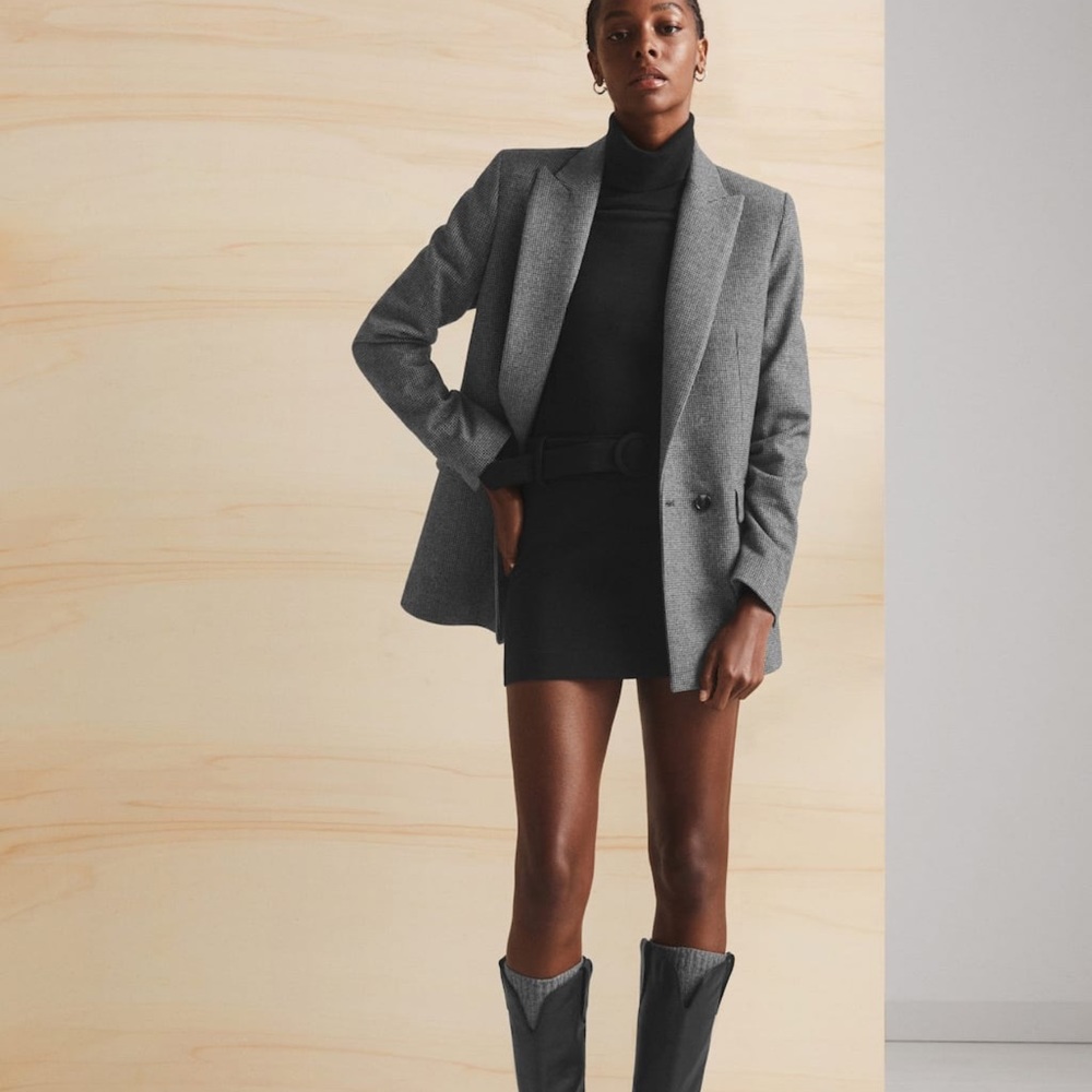 Mango Gray Single-Breasted Wool Blend Blazer